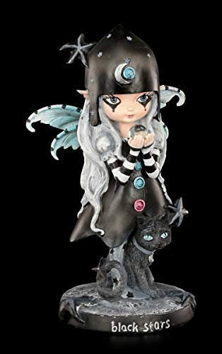 Fantasy Elfen Figur mit Katze - Black Stars | Dekofigur, handbemalt