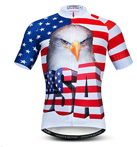 Fahrradtrikot Kurzarm USA Style Bike Tops mit Tasche Reflektierende Streifen, usa, Klein
