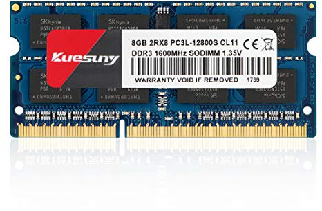 Kuesuny 8GB DDR3L-1600 Sodimm RAM, PC3L-12800/PC3L-12800s Memory 204 Pin 1.35V/1.5V CL11 Non-ECC Unbuffered 2RX8 Dual Rank for Laptop Notebook Computer