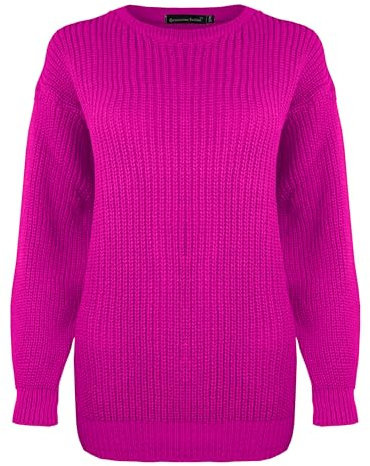 Generation Fashion - Maglione da donna a maniche lunghe, lavorato a maglia larga, girocollo, maglione oversize Fucsia Large-X-Large