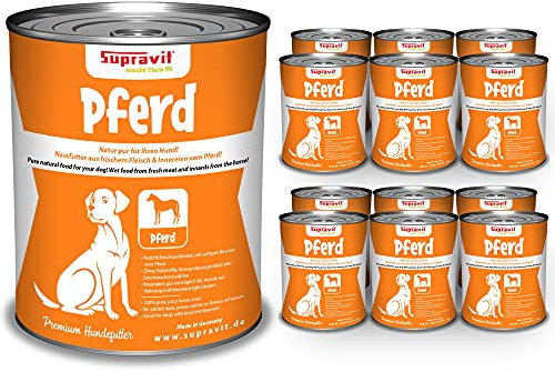 Supravit Nassfutter mit Pferd für Hunde I Hundefutter mit hohem Fleischanteil I 12 x 410g Dosenfutter Hund I Hundenassfutter getreidefrei gut verträglich & leicht verdaulich