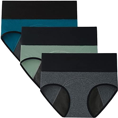 INNERSY Menstruation Unterwäsche Damen Periodenunterwäsche Auslaufsicher Periodenslip 3 Pack (38, Blau/Grün/Grau)