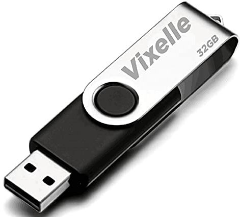 Vixelle 32GB High Speed USB 2.0 Flash Drive – 360° Swivel Metal Style USB Memory Sticks with Keychain Loop – 32GB USB Stick Pen Drive Bulk Pack for PC, Mac, TV, Car Audio – Black