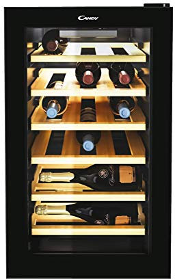 Candy DiVino CWCEL 210/N Cantinetta Vino, 21 Bottiglie, Antivibrazioni, App hOn, Display Digital, Luci LED, Vetro Anti-UV, Classe G, 40x55x70 cm, Nero