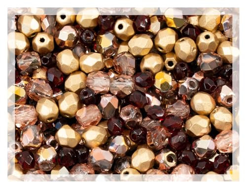 50 g (ca. 1000 Stück) Facettierte Schliffperlen 3mm und 4mm Tschechische Kristall, Gold, Rot, Pink MIX Glasperlen Feuerpoliert