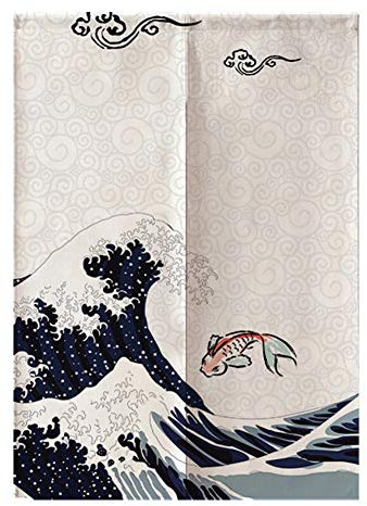 Tomotato Door Half Curtain, Japanese Style Printed Half-Door Curtain Half Valance Curtain Room Divider Door Curtains for Privacy Short Curtains for Bathroom Kitchen Door Decor