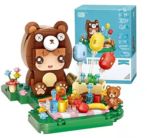 LOZ Bärenjunge Klemmbausteine Set, 353 Teile, kreatives Manga Diorama mit Picknickszene und Mini-Bär, Junge im Bärenkostüm, 12 x 12 x 8,5 cm, DIY Bauprojekt, dekorativ, sammelbar, kompatibel, bunt