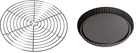 ORIGINAL KAISER Classic Abkühlgitter 32,5 cm, Tortenkühler & Classic Obstbodenform 28 cm, Obstkuchenform, Tortenboden Backform antihaftbeschichtet, Tortenbodenform mit Wellenrand