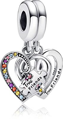 Annmors Jewelry Forever Friends Heart Dangle Charms Anhänger baumeln 925 Sterling Silver Charm für Europäische Armbänder und Halsketten Frauen Mädchen Muttertagsgeschenk Weihnachtsgeschenke