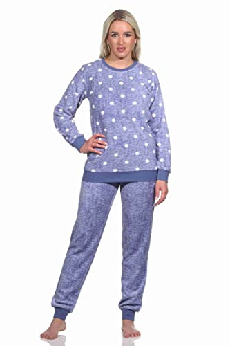 Normann Kuschelig Warmer Damen Langarm Schlafanzug mit Bündchen aus Coralfleece in Tupfen Optik