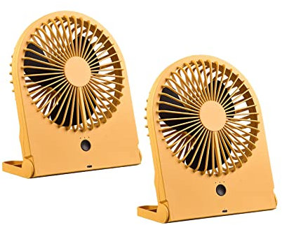 Setpoint Mini Ventilatoren 2er Set Akku, USB-C Anschluß 3 Stufen, Gelb Höhe 23cm