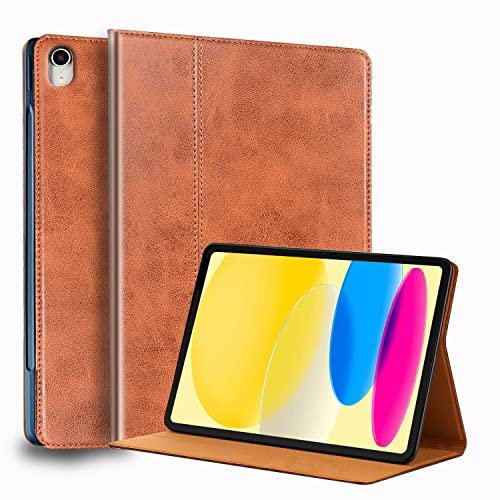 Gexmil Leder Hülle für iPad (A16) 11. Generation 11 Zoll 2025, iPad 10. Generation 10,9 Zoll 2022, Echt Leder Cover Stoßfest,Automatischer Schlaf/Aufwachen,Einstellbarer Ständer,Braun
