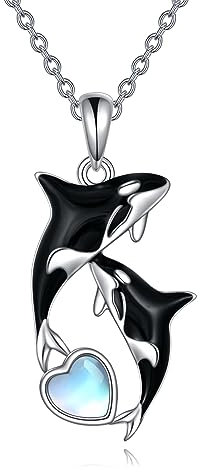YFN Orca Killerwal Halskette für Frauen Sterling Silber Mondstein Orca Whale Geschenke (Mondstein)