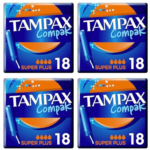 Tampons Multipack Tampax Compak Super Plus | with Applicator | 18 x 4 Packs (72) | Value Multipack | Heavy Flow, Leak Protection, Super Absorbent
