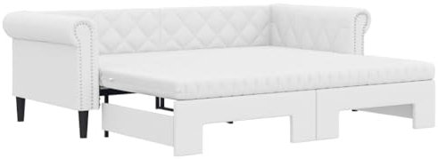 vidaXL Tagesbett, Ausziehbar Schlafsofa mit Matratzen, Bettsofa Gästebett für Schlafzimmer Wohnzimmer, Sofa Bett Ausziehbett, Weiß 90x200 cm Kunstleder