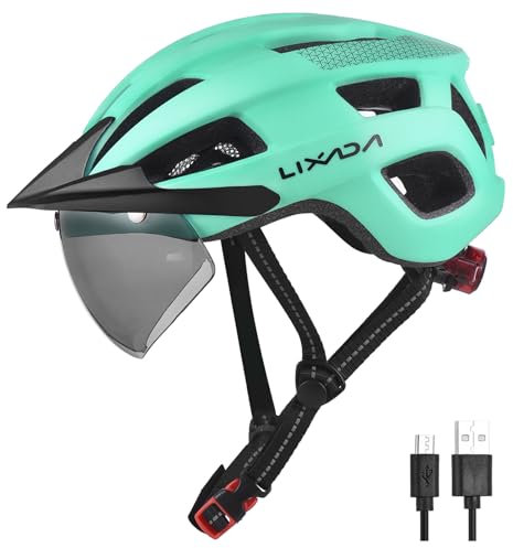 Lixada Bike Helmet with USB Rechargeable LED Light Magnetic Goggle Sun Visor for Men Women 54-62cm