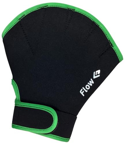 Flow Schwimm-Widerstandshandschuhe – gewebte Handschuhe für Wassergymnastik, Wasser-Fitness und Schwimmtraining (Schwarz/Grün, Größe L)