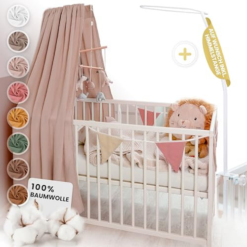 lilimaus Betthimmel Babybett [in 12 Farben] Himmel Babybett aus 100% Baumwolle Musselin - Betthimmel Mädchen & Jungen - Himmelbett Vorhänge als Kinderzimmer & Babyzimmer Deko - Baby Bett Vorhang