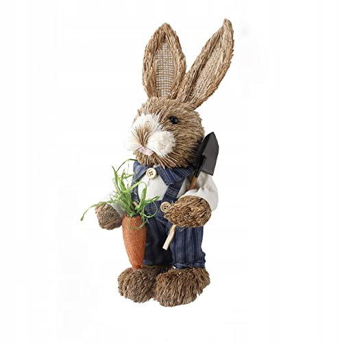 Osterdeko Handgefertigter Hase Aus Stroh Osterhasen-Ornamente Frühlingsdeko Aus Stroh Geflochtener Hase Osterdeko Hasenfigur Hasengartenstatue Liebhaber Baumwolle Schreibtisch Karotte