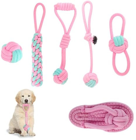 VireEyU Ensemble de Jouets pour Chiens en Corde - 6 Pièces Durables et Interactifs en Coton Naturel - Idéal pour Chiots, Dentition, Petits et Moyens Chiens