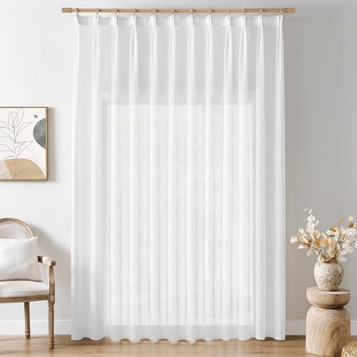 Softalker Cortinas de Salon Blanco 300 cm Alto translucidas Cortina Modernas Separador de ambientes cortinados para Dormitorio con cincha Curtains 250 Ancho 1 Piezas Decoracion Comedor Cocina Ventana