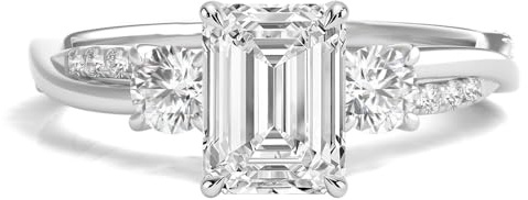 Molioaki 3 Edelsteine Verlobungsring Damen 9K/14K/18K Gold Eheringe Frauen Ringe 1.28-3.28 ct 5A Zirkonia/Moissanit Personalisierte Individuelle Gravur Ring
