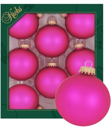 Krebs Glas Lauscha - Weihnachtsdekoration/Christbaumschmuck aus Glas - Unifarbende Kugeln - Menge: 8 Stück - Farbe: Satin-Pink - Größe: ca. 7 cm