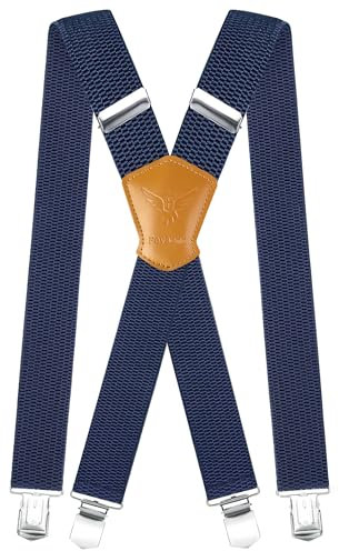 Fevaeno Hosenträger für Herren mit 4 Starken Metal Clips 4cm Breit X Form Einstellbar und Elastische Einheitsgröße Hosenträger für Männer und Damen Dunkeblau
