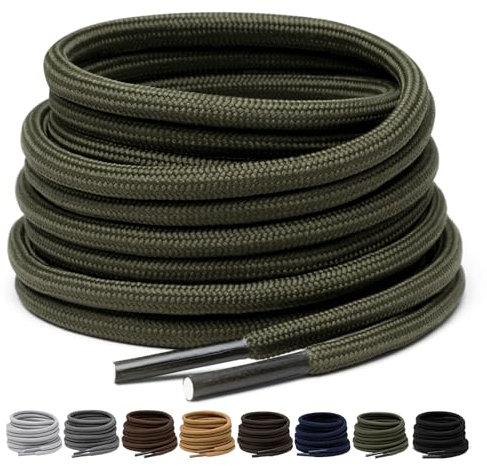 Puzeam 2 Paires de Lacets Ronds de 4 mm pour Bottes, Lacets de sécurité pour Chaussures de randonnée en extérieur, Lacets Solides pour Baskets Vert Armée 120