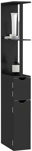 kleankin Badezimmersäule mit 2 Einlegeböden und 2 Schränken, MDF platzsparender Hochschrank für das Badezimmer, 15.2x29.8x118cm, Schwarz