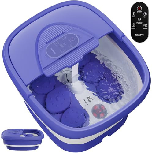 BEAUMOI Massaggiatore per pediluvio pieghevole, con calore, telecomando, timer e 24 sfere motorizzate per massaggio shiatsu, vasca da bagno per piedi che supporta l'ammollo in acqua calda/fredda