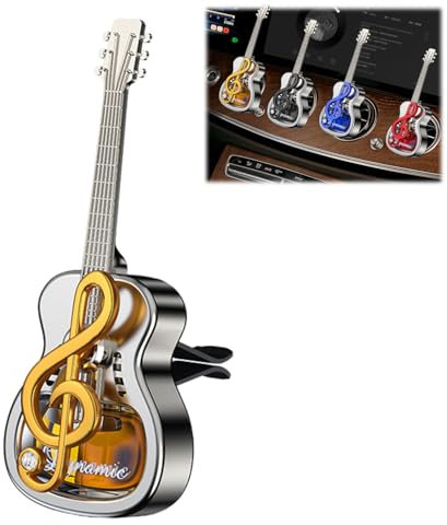 Car Air Freshener Vent Clips,Rotating Car Diffuser Dashboard Ornaments,Guitar Shape Aromatherapy Diffuser,Car Car Air Conditioner Decorations Clip Accessories (Gold, /)