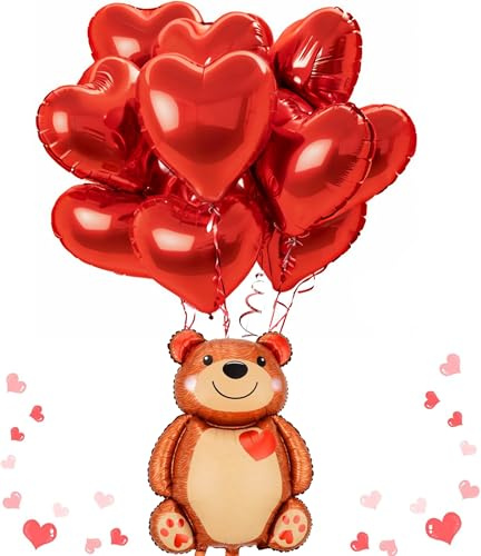 88,9 cm großer Teddybär-Ballon, 45,7 cm rote Herz-Folienballons für Hochzeit, Valentinstag, Party-Dekorationen
