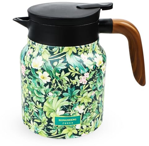 Raidley Tee Thermoskanne Mit Vintage Blumenmuster, 1000 Ml Isolierter Teekessel, Isolierte Vintage Teekanne Mit Integriertem Tee Ei, Edelstahl-Thermokaraffe mit Deckel Für Zuhause, Wohnung