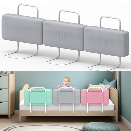 Kuro-sagol Bettgitter für Kinder – Rausfallschutz und Bettkantenschutz für Babybett und Kinderbett, Höhenverstellbar 40-60 cm, Sicherheitsgeländer mit Seitenschutz, Tragbar (Grau x 60cm)