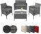 BB Sport Poly Rattan Sitzgruppe 4 Personen Tisch 2 Stühle Sitzbank 5cm Dicke Sitzpolster Balkonmöbel Set Sitzgarnitur Balkon Terrasse Garten Outdoor, Farbe:Grau-meliert/Kieselstrand