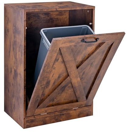 Zvyteay 13 Gallons Tilt Out Trash Can Cabinet, Wooden Free Standing Kichen Waste Bin Recycling Cabinet Hidden Trash Cabinet (Brown)