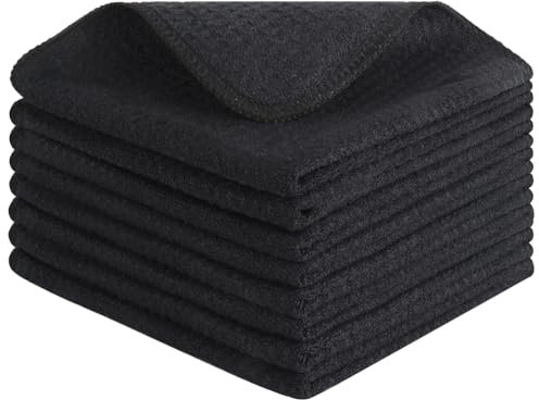 VIVOTE Mikrofasertücher Barista Tuch Schwarz Waffeltuch Spüllappen Waschbar Spültuch für Küche Dicke Haushalts Putzlappen Fusselfrei 30 cm X 30 cm 8 Stück