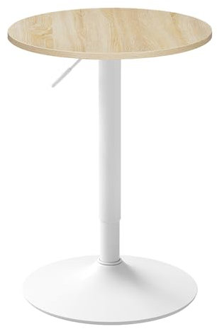 WOLTU Bartisch Stehtisch, höhenverstellbarer Tisch 70-91 cm, multifunktionaler Partytisch in Wohnzimmer Küche Balkon, Bistrotisch aus MDF Metall, Helle Eiche + Weiß, 52x52x91cm