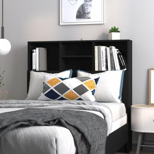 Natulvd Headboard with Storage, Multi Sizes Headboards for Single, Double, Queen, King, Super King Sizes, Floor Standing Head Board with Open Shelves for Bedroom, 100x 103.5 cm (Black)