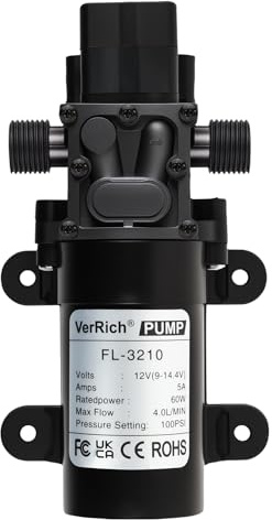 VerRich DC 12V Water Pump 100PSI 7 Bar Diaphragm Pump Built in Pressure Switch 4L/Min 1GPM 18mm Connector for Water taps,Motorhome,Caravan