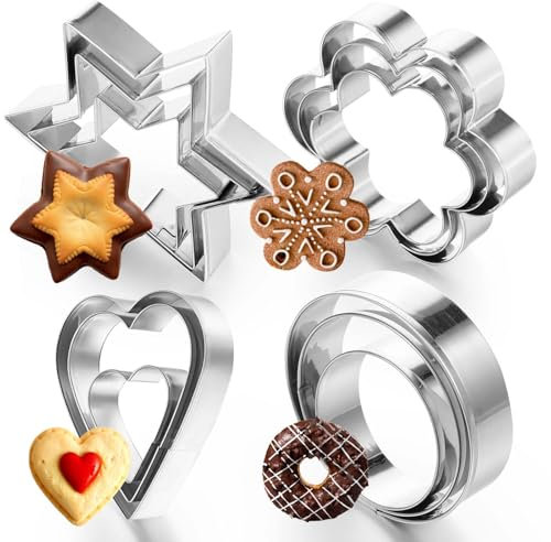 Apausvcm 12 Stück Ausstechformen Set,Keksausstecher Edelstahl Ausstecher Rund Herz Stern Blüten Ausstechform,Metallformen für Keks Fondant Küche Backen Geburtstag Weihnachten Valentinstag