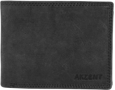 Akzent Geldbörse für Herren aus Leder in Schwarz, Geldbeutel mit Druckknopf in 9 x 12 x 2 cm