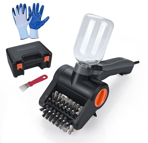 Cepillo Eléctrico para Parilla con Depósito de Agua 300ml de MMOBIEL – Limpiador Barbacoa Inalámbrico con 2 Velocidades, Motor 100W, Recargable USB-C, Mango Ergonómico, Funda y Guantes