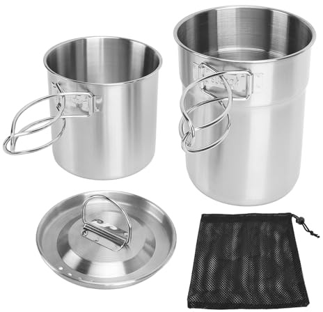 Ensemble de casseroles de camping pliables, ustensiles de cuisine d’extérieur avec couvercle, tasses et mugs multifonctionnels portables en acier inoxydable 304 de qualité