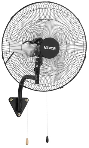 VEVOR Ventilador de Pared con 3 Velocidades, Motor de Cobre, Aire de Flujo y Ángulo Ajustable, Ventilador Industrial Oscilante de Acero al Carbono para Gimnasio, Taller, Comercio, Garaje y Almacén