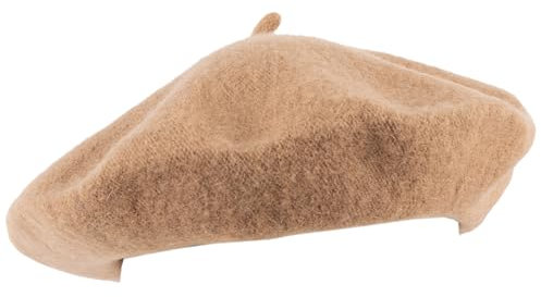 Hat To Socks Einfarbige Baskenmütze aus Wollgemisch für Damen und Herren (Kamel)