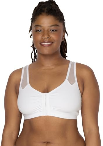 Fruit of the Loom Women's Comfort Front Close Sport Bra with Mesh Straps, White,