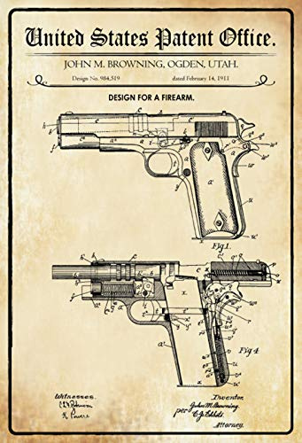 Schatzmix Patent Entwurf für eine Waffe-Browning Metallschild Wanddeko 20x30 cm tin Sign Blechschild, Blech, Mehrfarbig