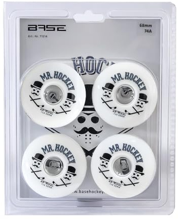 BASE Indoor Inliner Rollen „Mr. Hockey“ Pro | 74A Härte | starker Grip | weiß | für alle gängigen Inliner-Marken geeignet